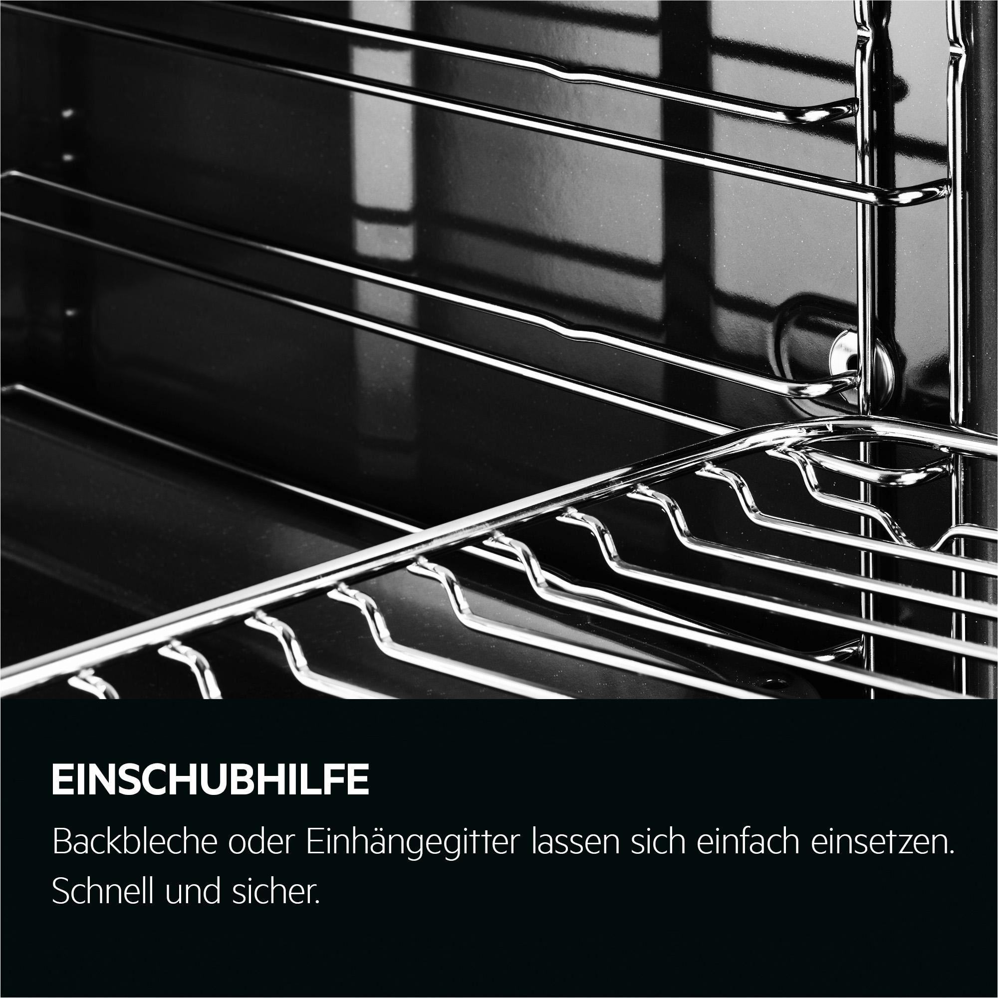 Nahaufnahme des Ofeninneren mit Rosten, die einfaches Einsetzen zeigen.