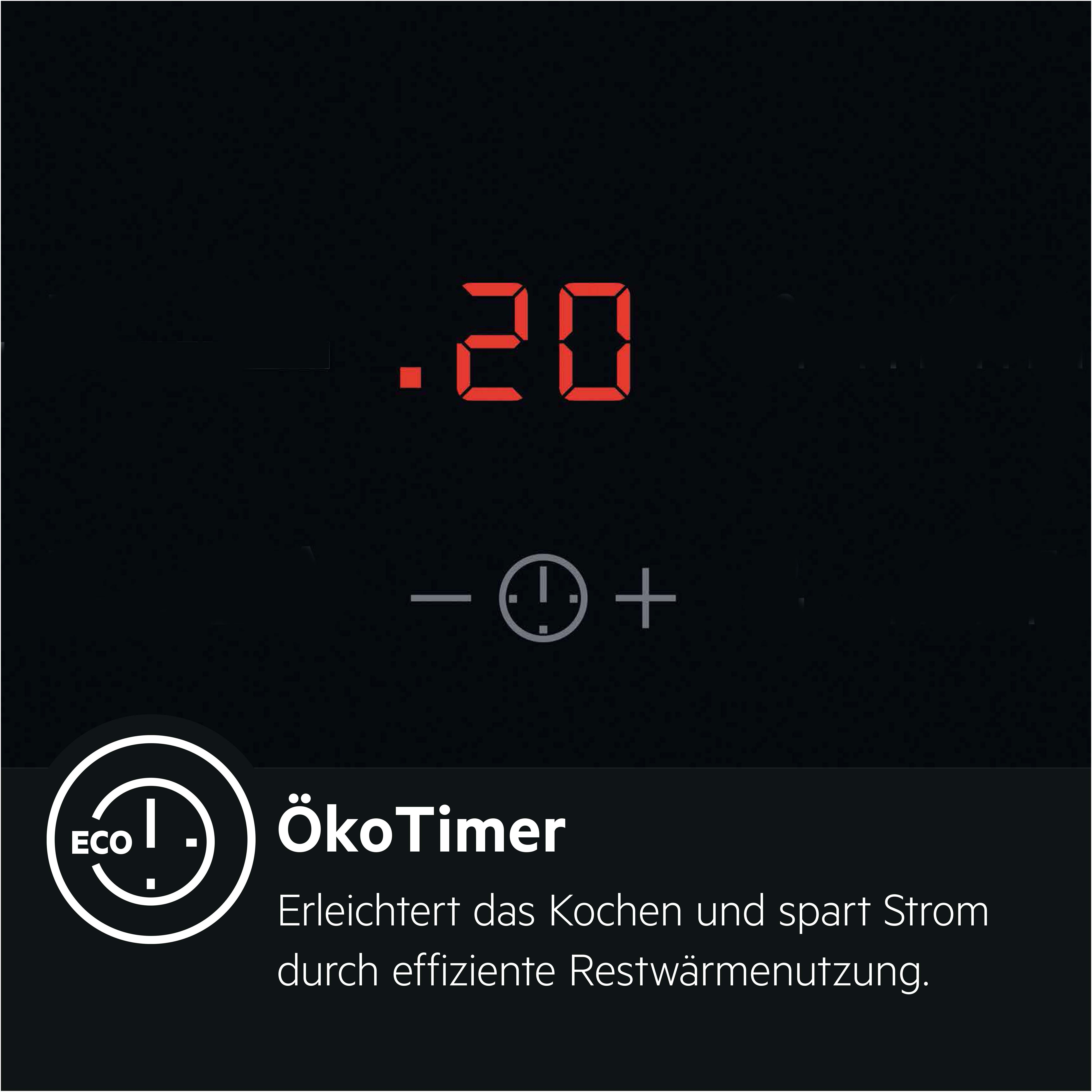 Digitalanzeige, die Kochzeit anzeigt. Eco-Timer wird ebenfalls angezeigt.