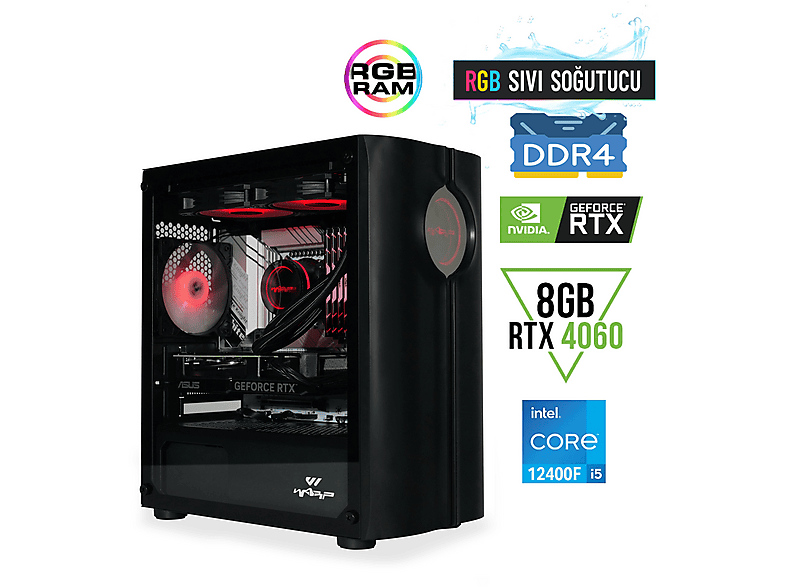 WARP Warp/ Spectra/ Siyah/ i5/ 12400FB760Cooling/ AsusRTX40608GB/ RGB/ 16GBRGB/ 512GB/ 650wfsppowers/ Freedos