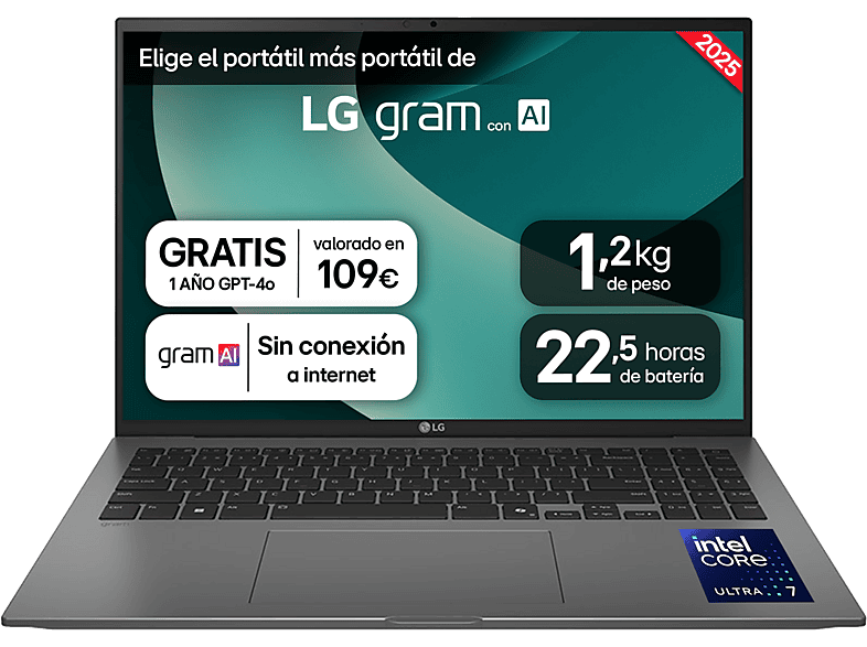 LG 16ZD90T-G.AX78B, 16 WQXGA, Intel® Core™ Ultra 7-255H, 16 GB RAM, 1 TB SSD, Arc™ GPU, FreeDOS