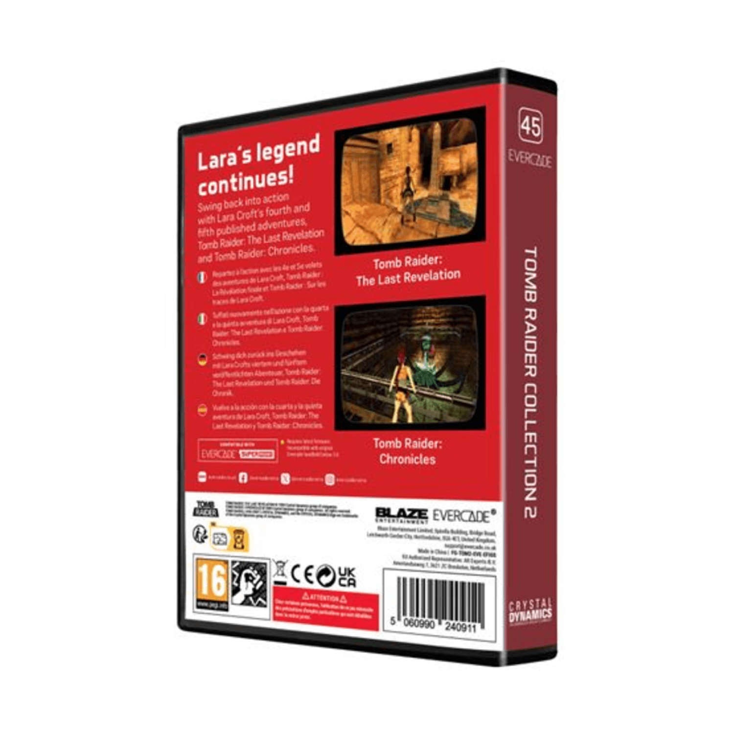 The back cover of Tomb Raider Collection 2, with game screenshots and details.