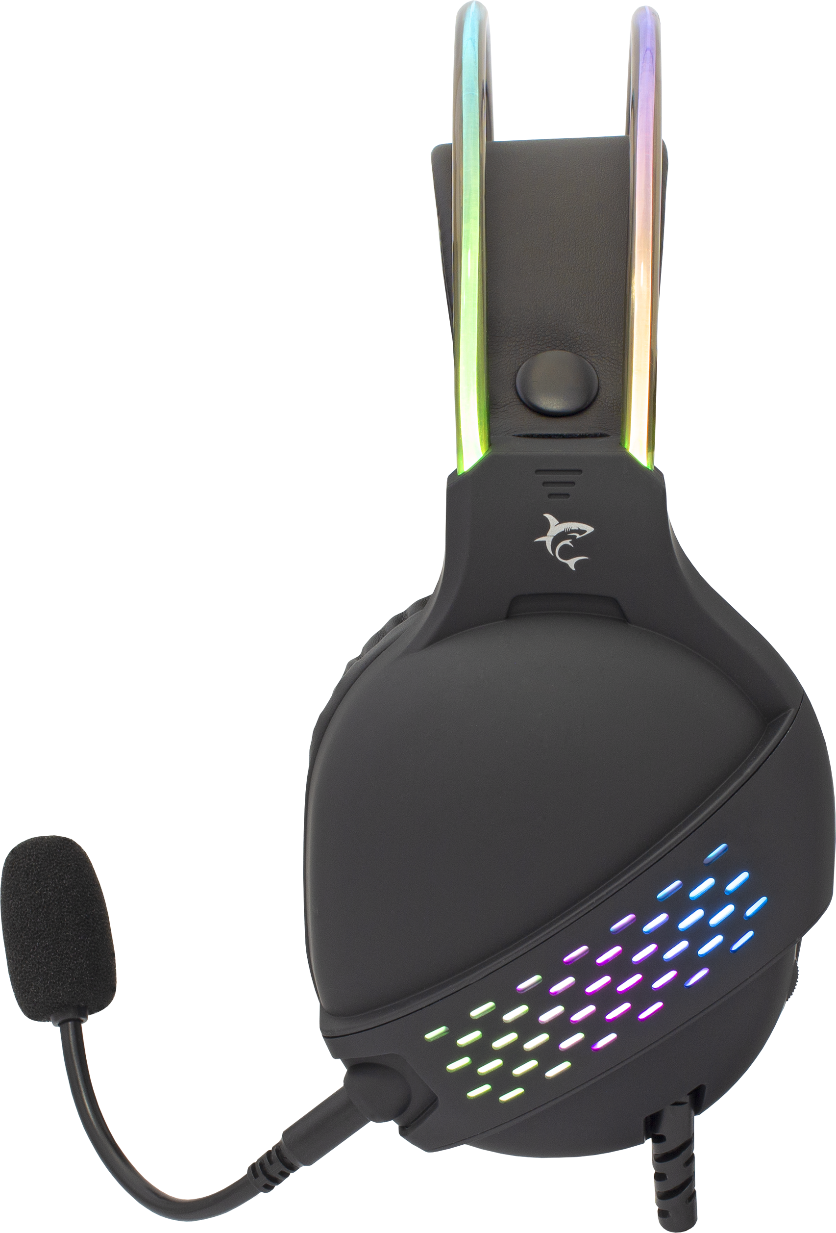 Fekete gamer fejhallgató RGB-világítással.