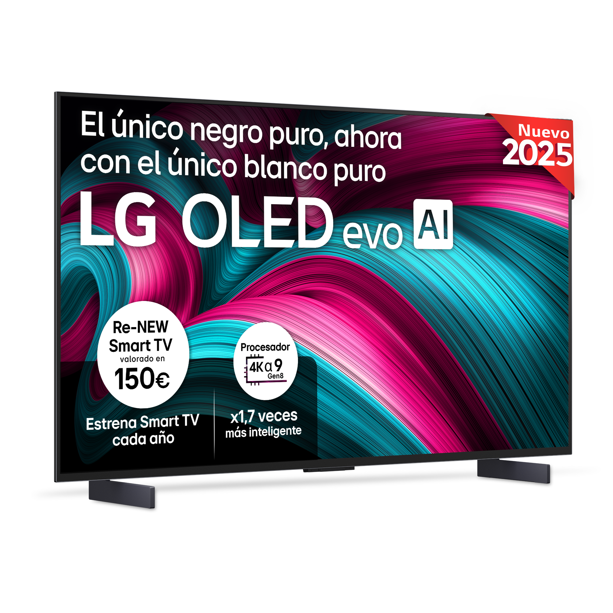 Un nuevo televisor LG OLED evo AI con marco negro.