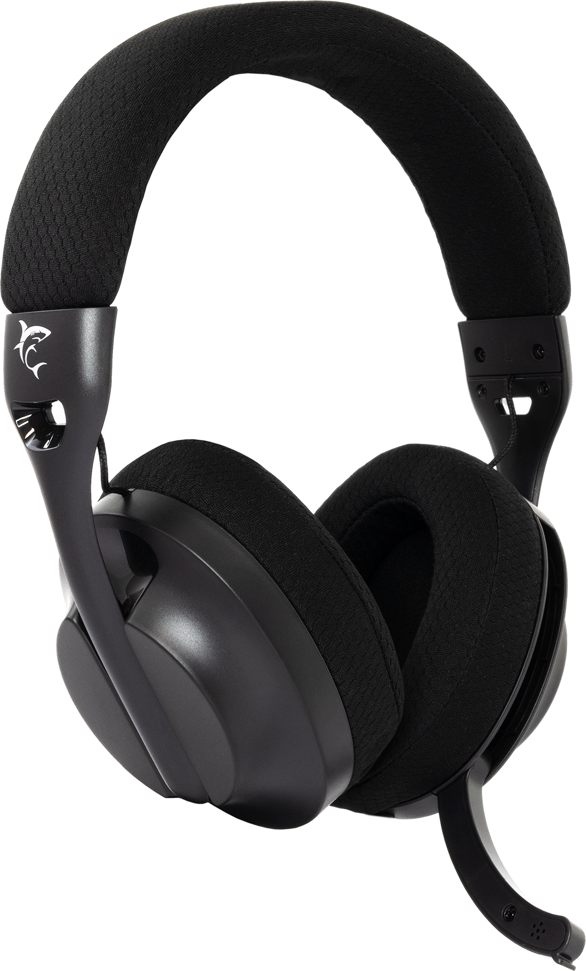 Fekete gamer headset mikrofonnal. A headseten a Sharkoon logó látható.