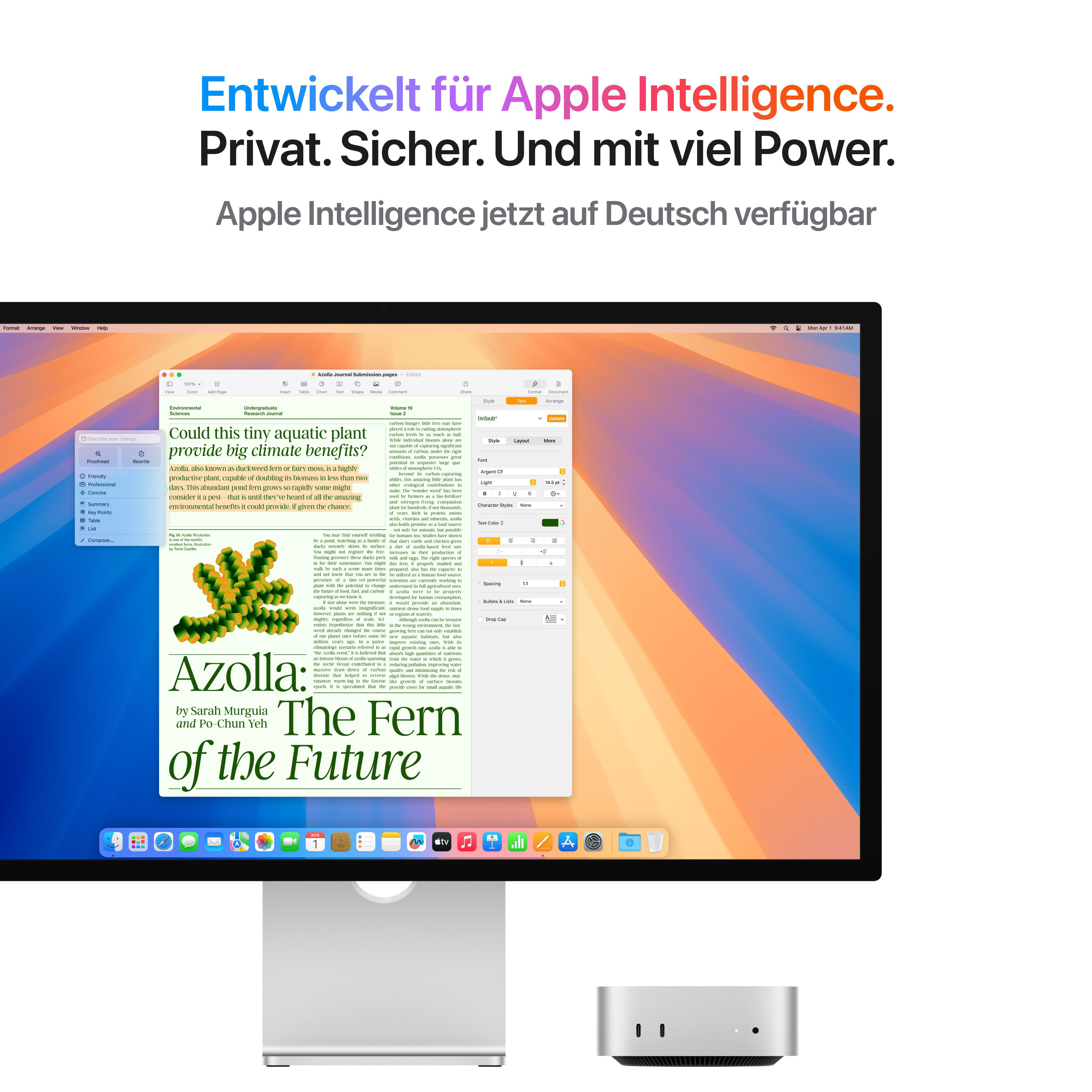 Ein Desktop-Computermonitor auf einem weißen Ständer.