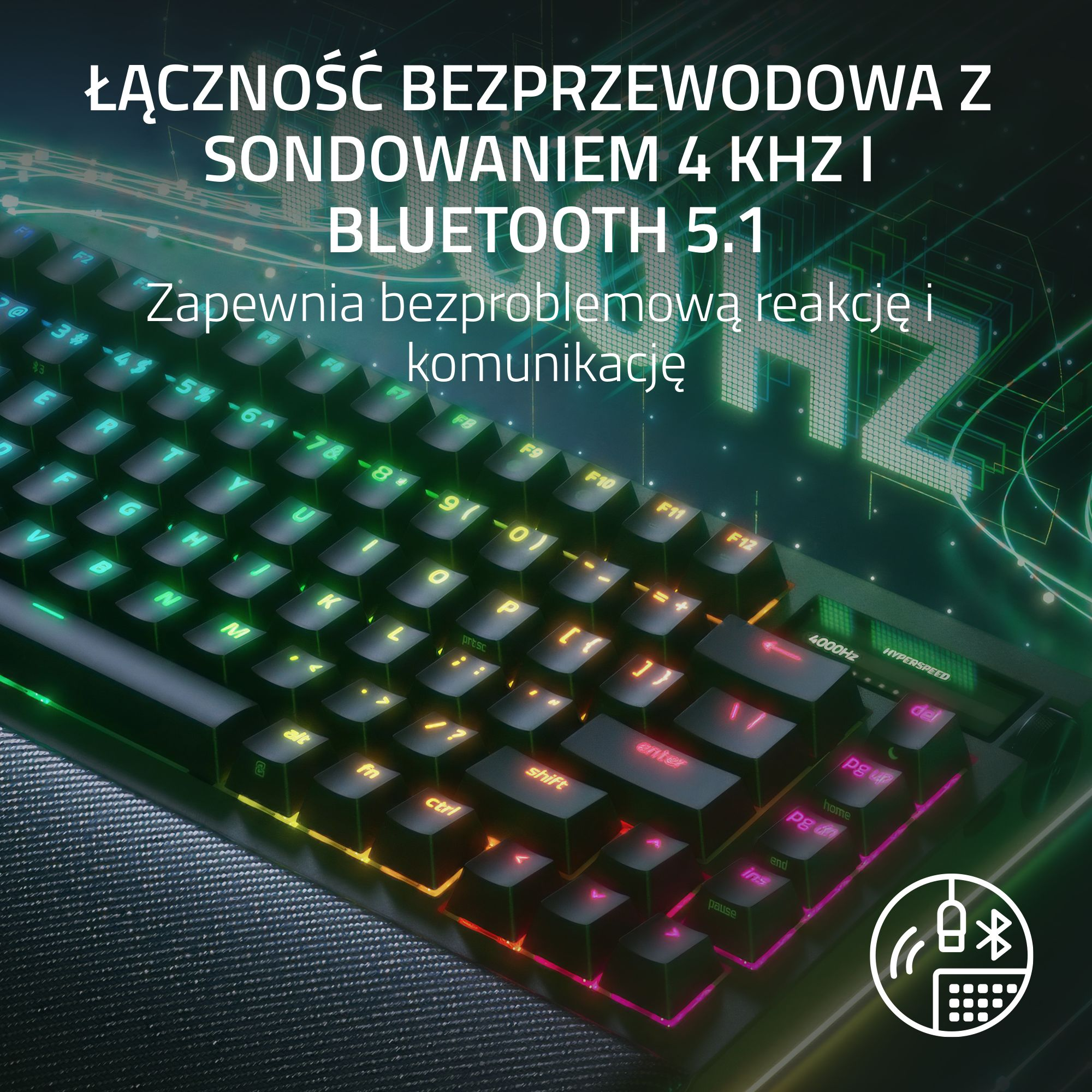 Klawiatura z podświetlanymi klawiszami i zbliżenie na klawisze i klawiaturę.