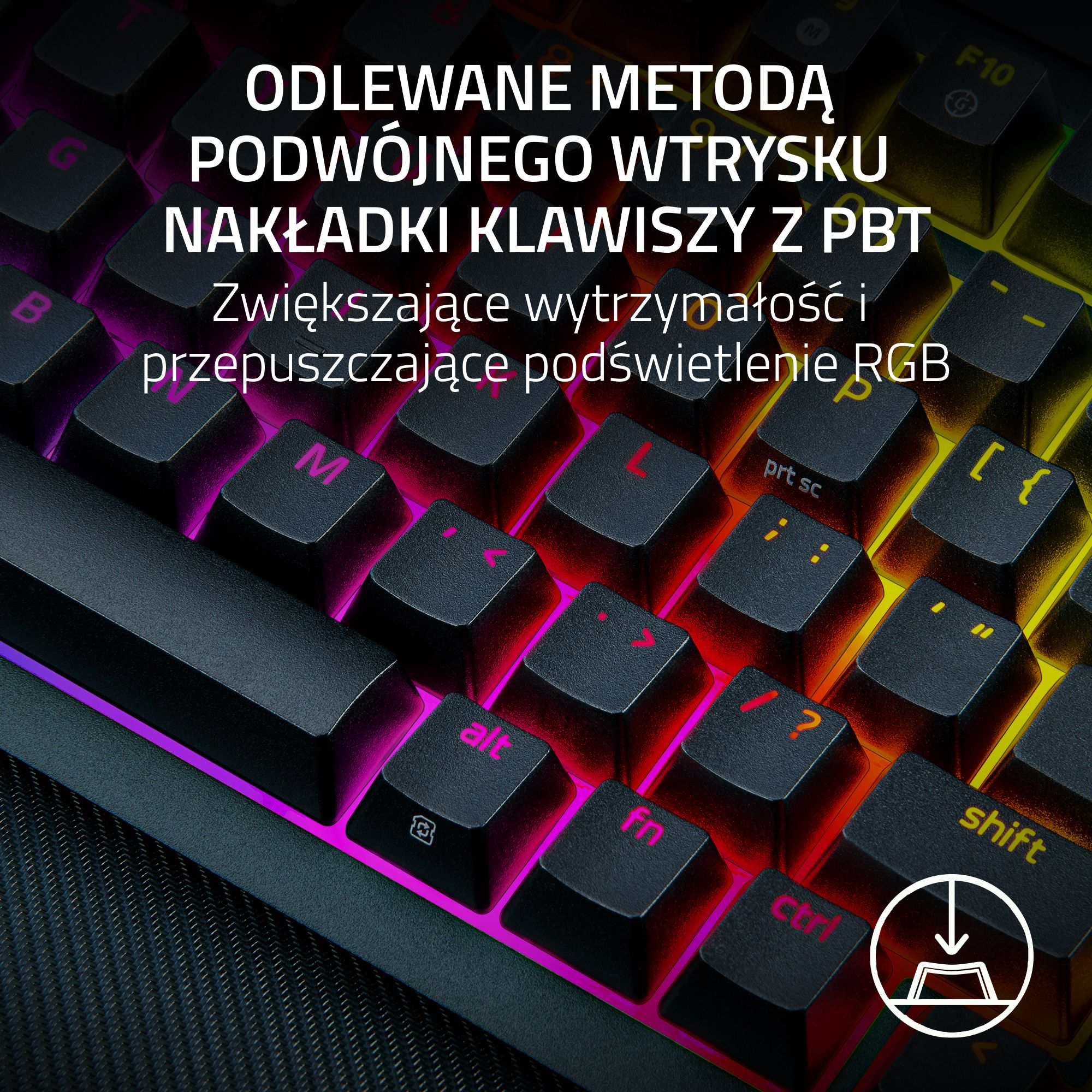 Zbliżenie klawiatury z nakładką tekstową.