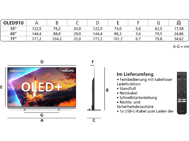 PHILIPS 77OLED910/12 OLED+ Ambilight TV (Flat, 77 Zoll / 194 cm, UHD 4K, SMART TV, Ambilight)