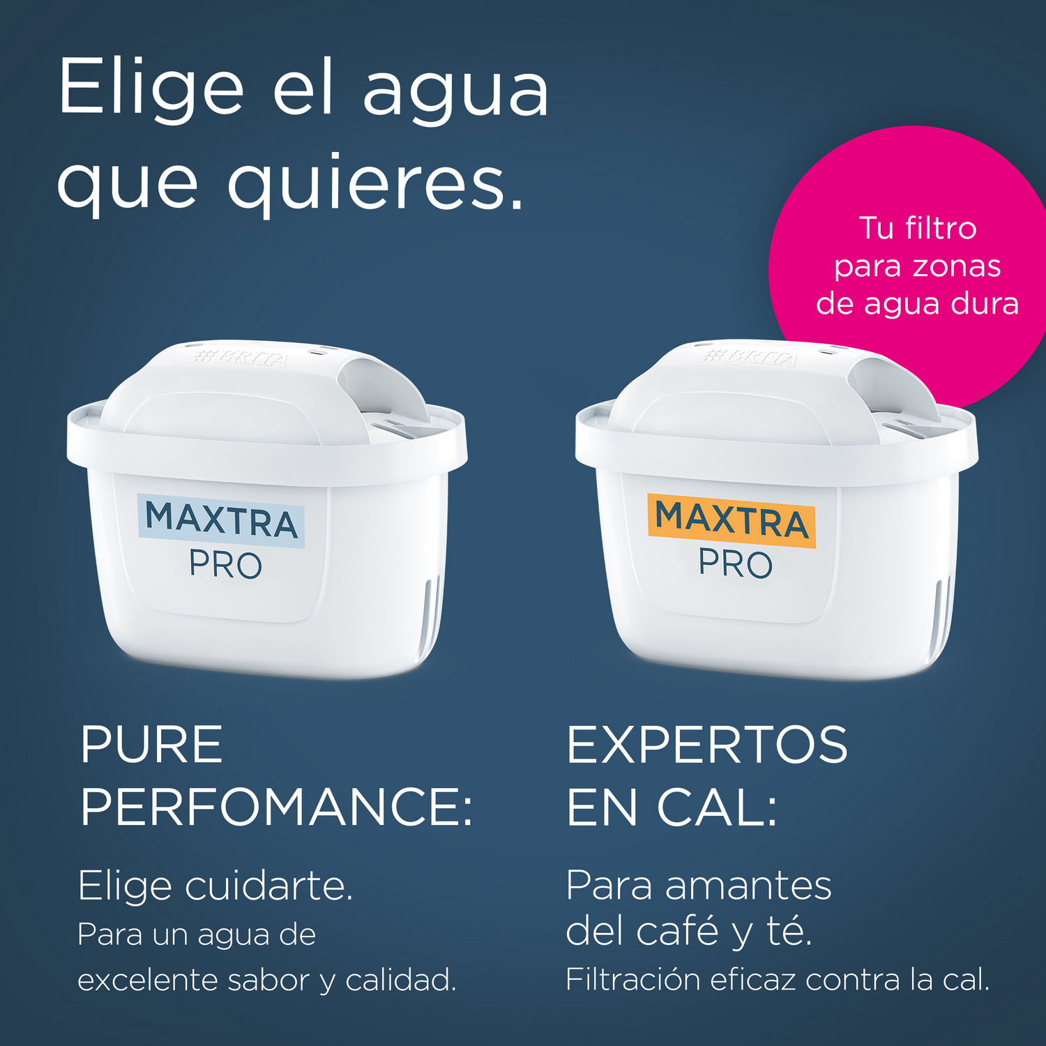 Dos cartuchos de filtro de agua, etiquetados MAKTRA PRO, para distintos tipos.