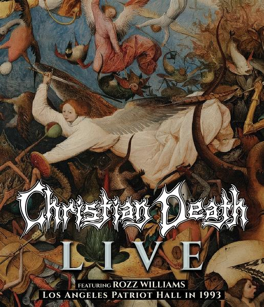 Albumcover mit Engeln, Dämonen und Text: 'Christian Death Live' und 'Los Angeles Patriot Hall'.