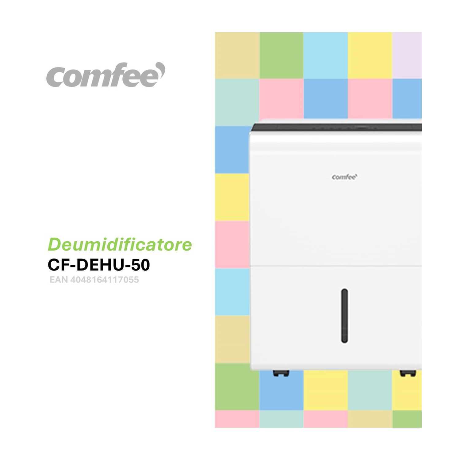 Deumidificatore bianco con logo del marchio e testo.
