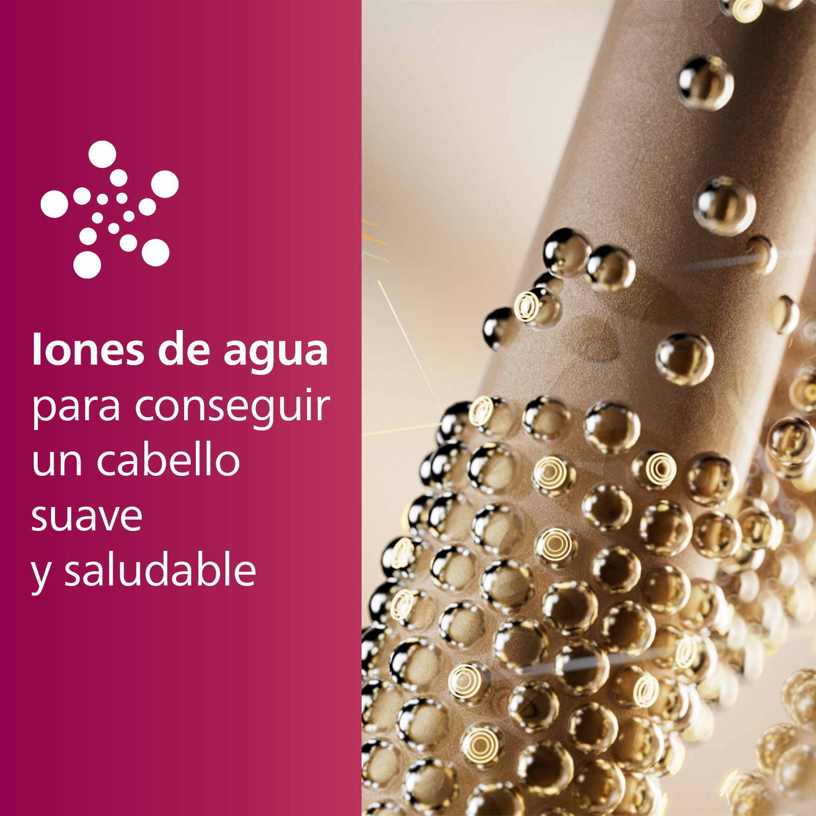 Mechón de pelo con gotas de agua, primer plano.