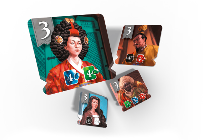 Karty z postaciami i numerami. Kobieta, mężczyzna i osoba z turbanem.