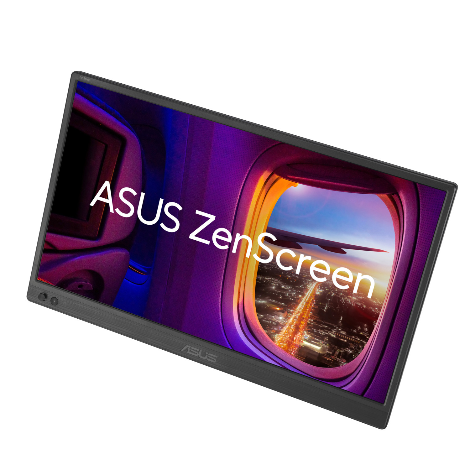 Asus ZenScreen monitor, displaying a view from an airplane window.