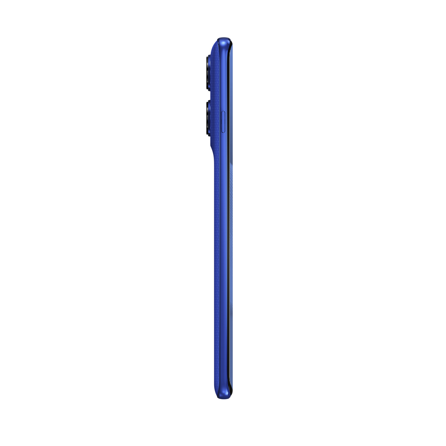 Een gouden smartphone, gesloten, zijaanzicht, op een witte achtergrond.