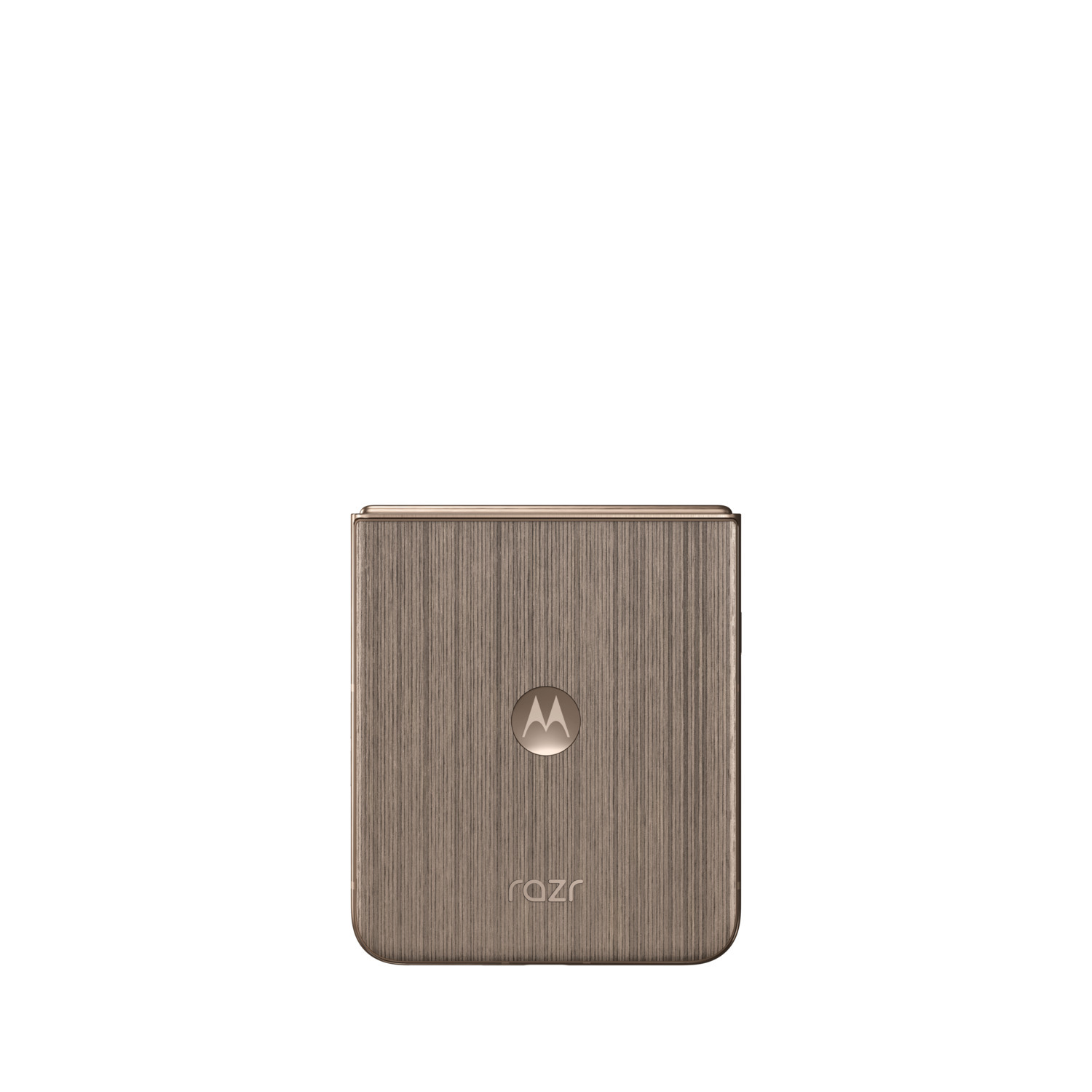 Gesloten gouden klaptelefoon met een Motorola-logo en het woord 'razr'.