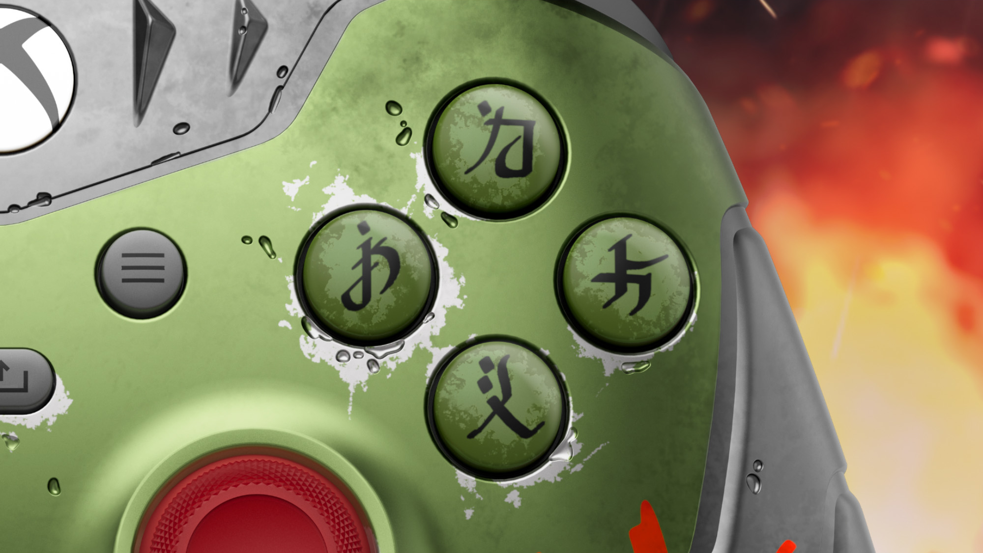 Nahaufnahme eines Xbox-Controllers mit grünen Akzenten.