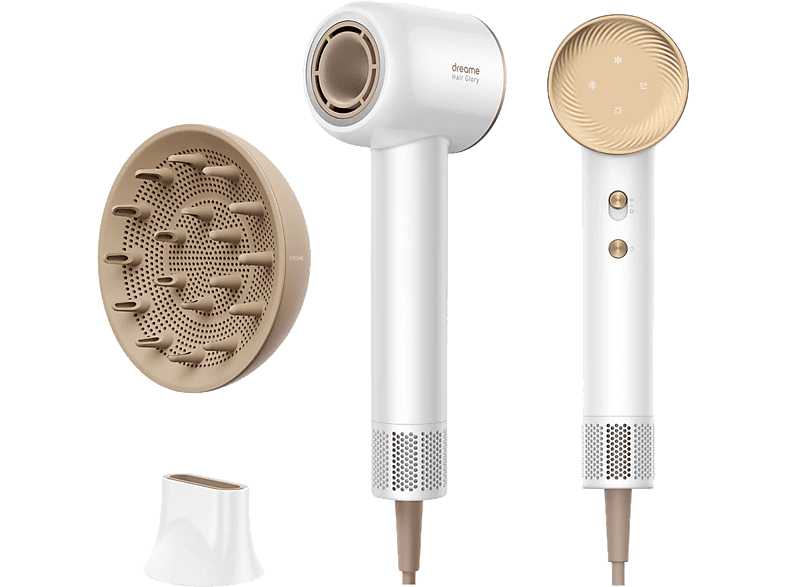 Secador - Dreame Hair Glory Combo, 1600 W, 4 Niveles temperatura, 2 Velocidades, Difusor incluido, 70 m/s, Blanco