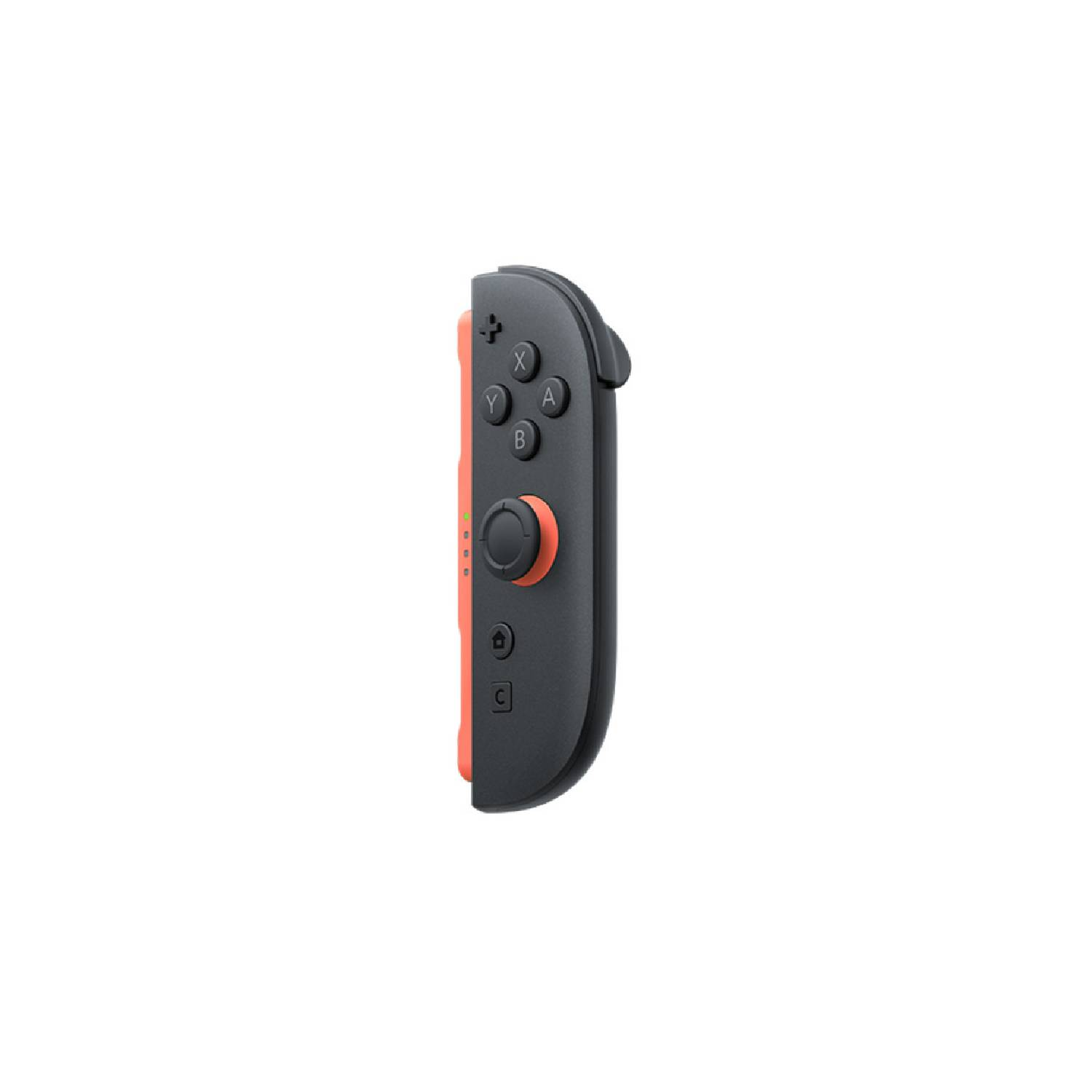 A red Joy-Con controller on a white background. The side is visible.