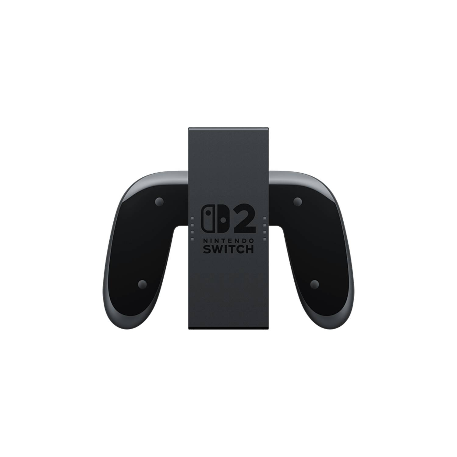 A black device with curved sides, with two attached black controllers.