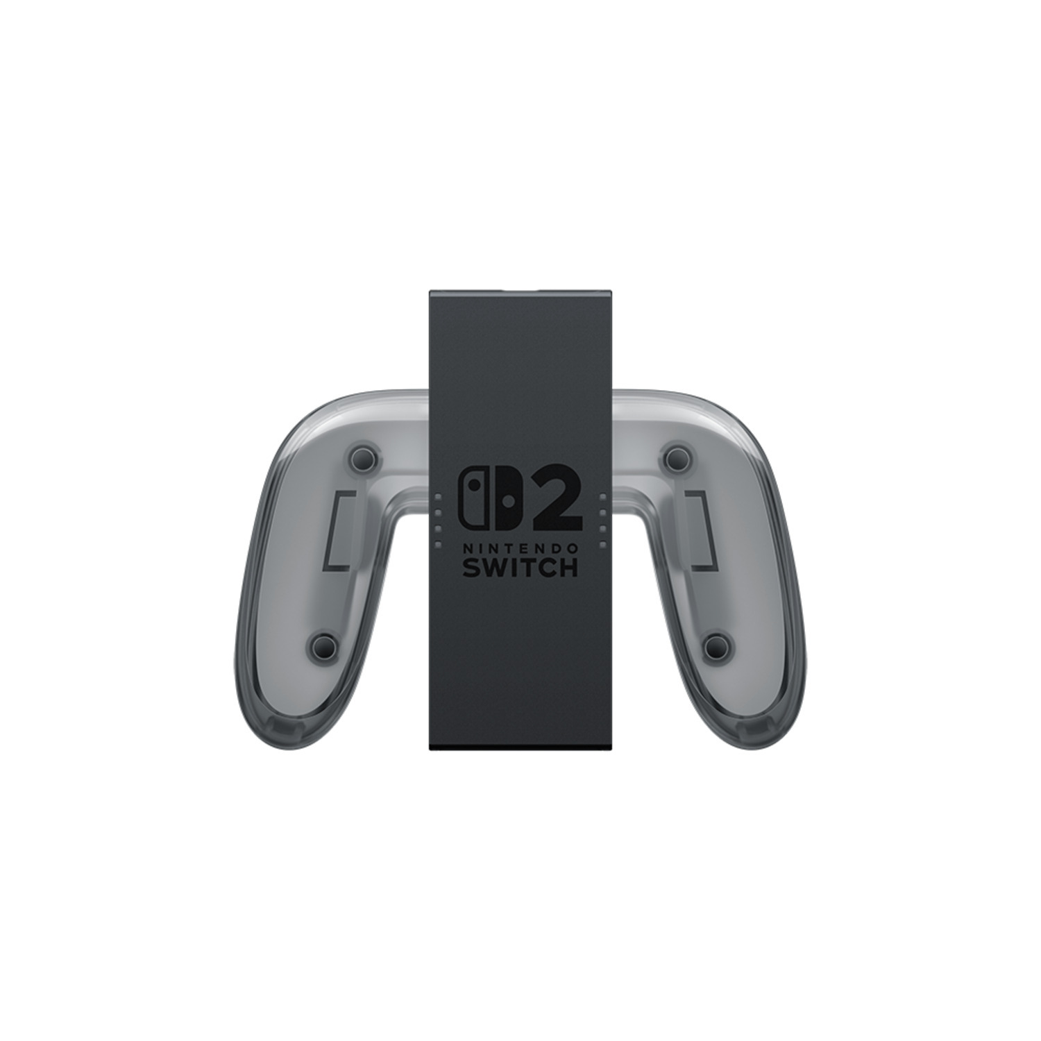 Nintendo Switch charging grip, black with gray transparent sides, on a white background.
