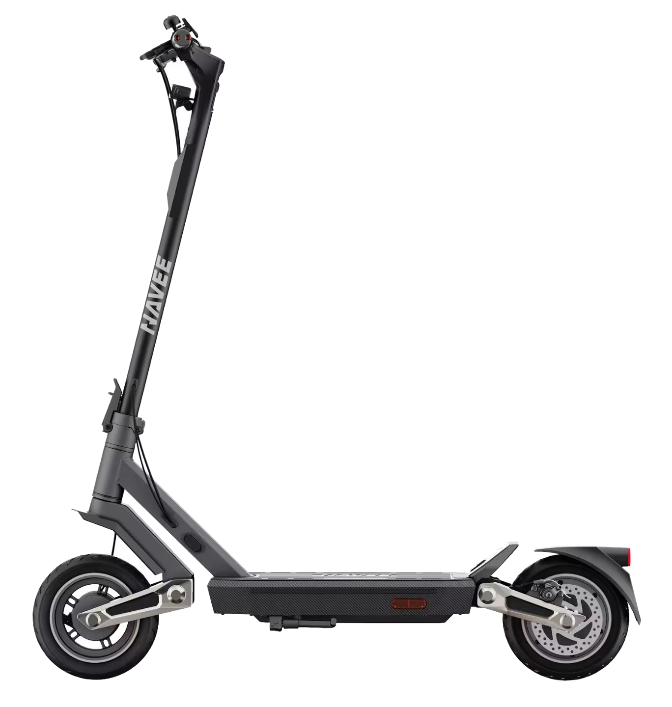 Czarno-szara hulajnoga elektryczna z marką HAVEE, widok z boku, czarne tło.