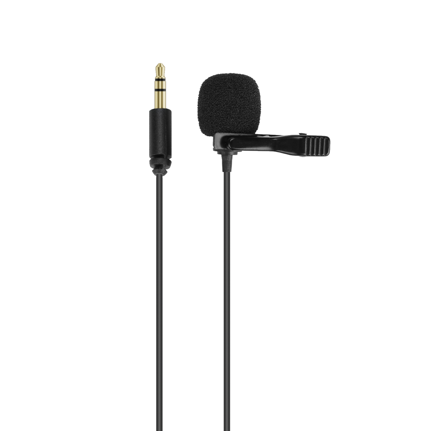 Zwarte microfoon met clip en 3,5 mm jack-aansluiting.