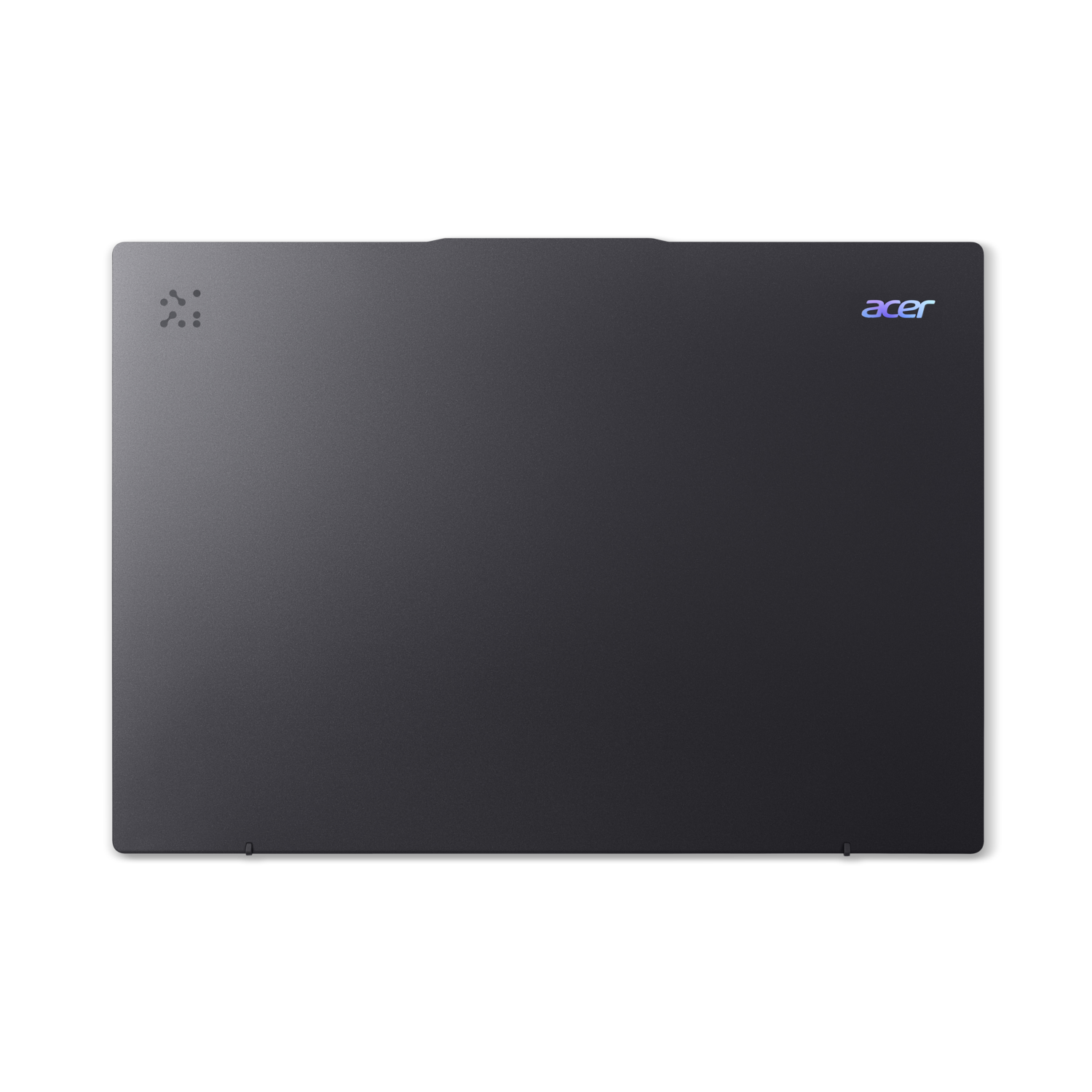 Black laptop closed, top view, with the Acer logo. It is on a black background.