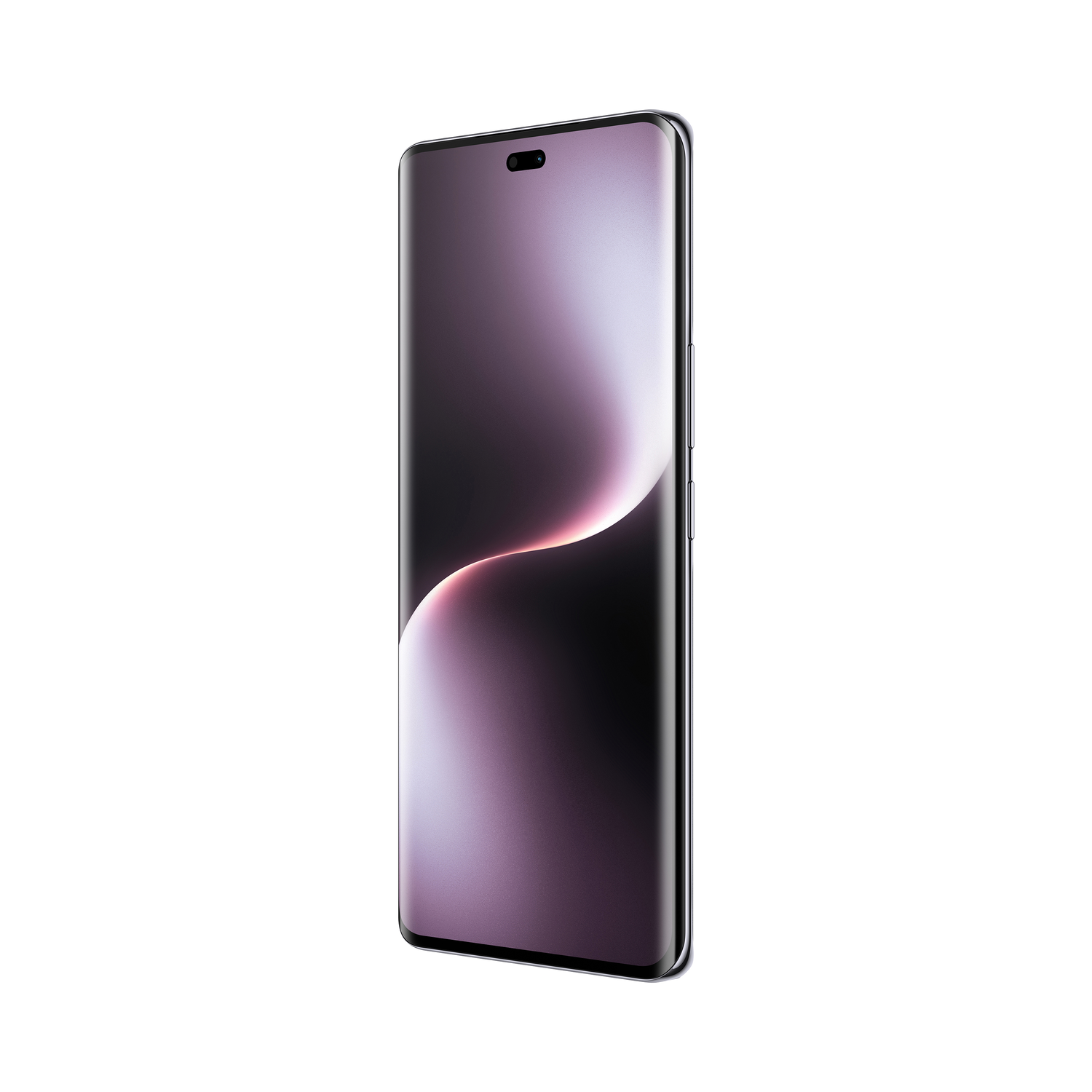 A modern smartphone with a curved screen, purple gradient, white background.