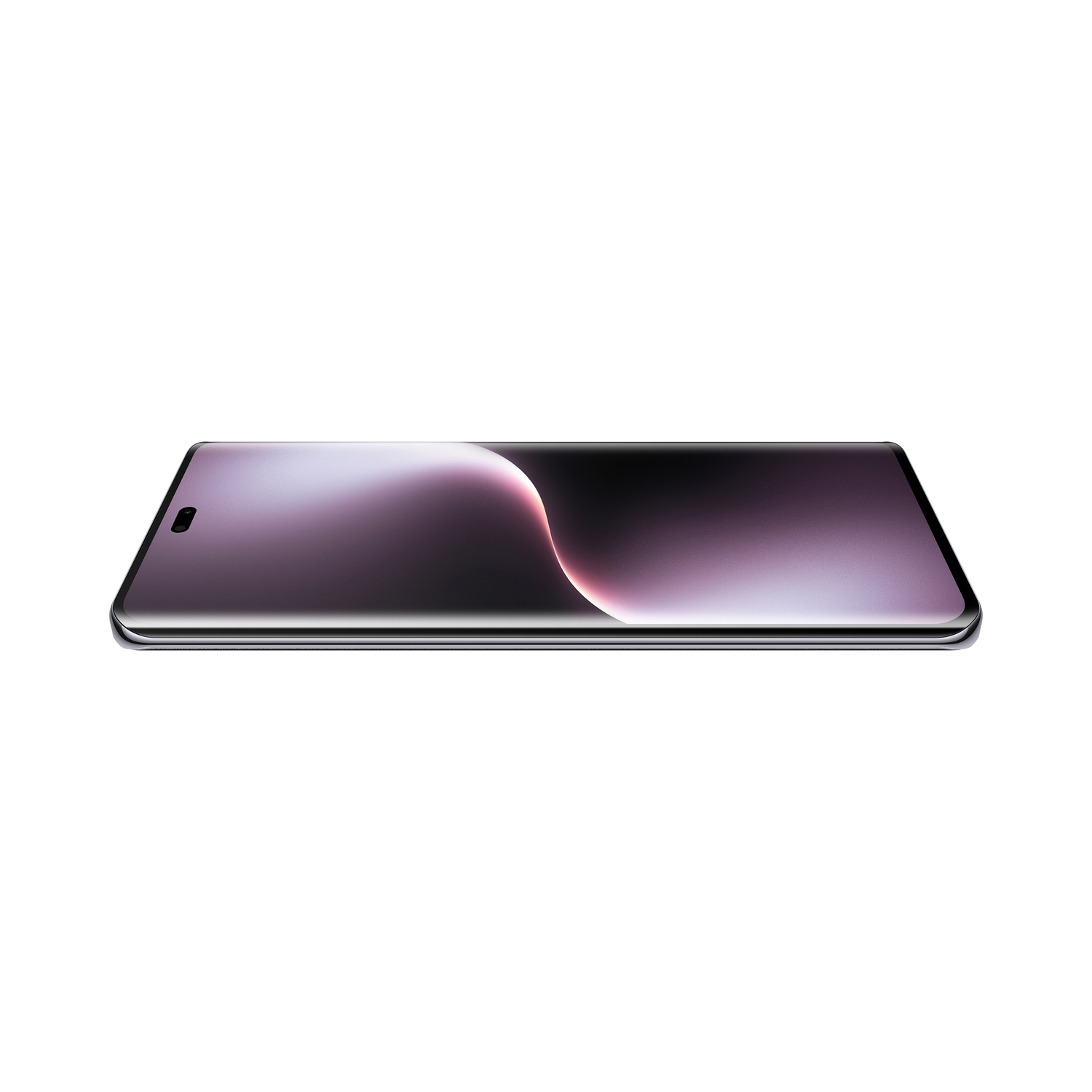 A thin, black tablet. The screen is on, showing a purple and white gradient.