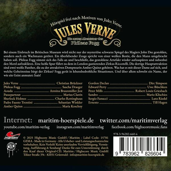 Ein Buchcover mit Text und Credits, einschließlich des Titels Jules Verne.