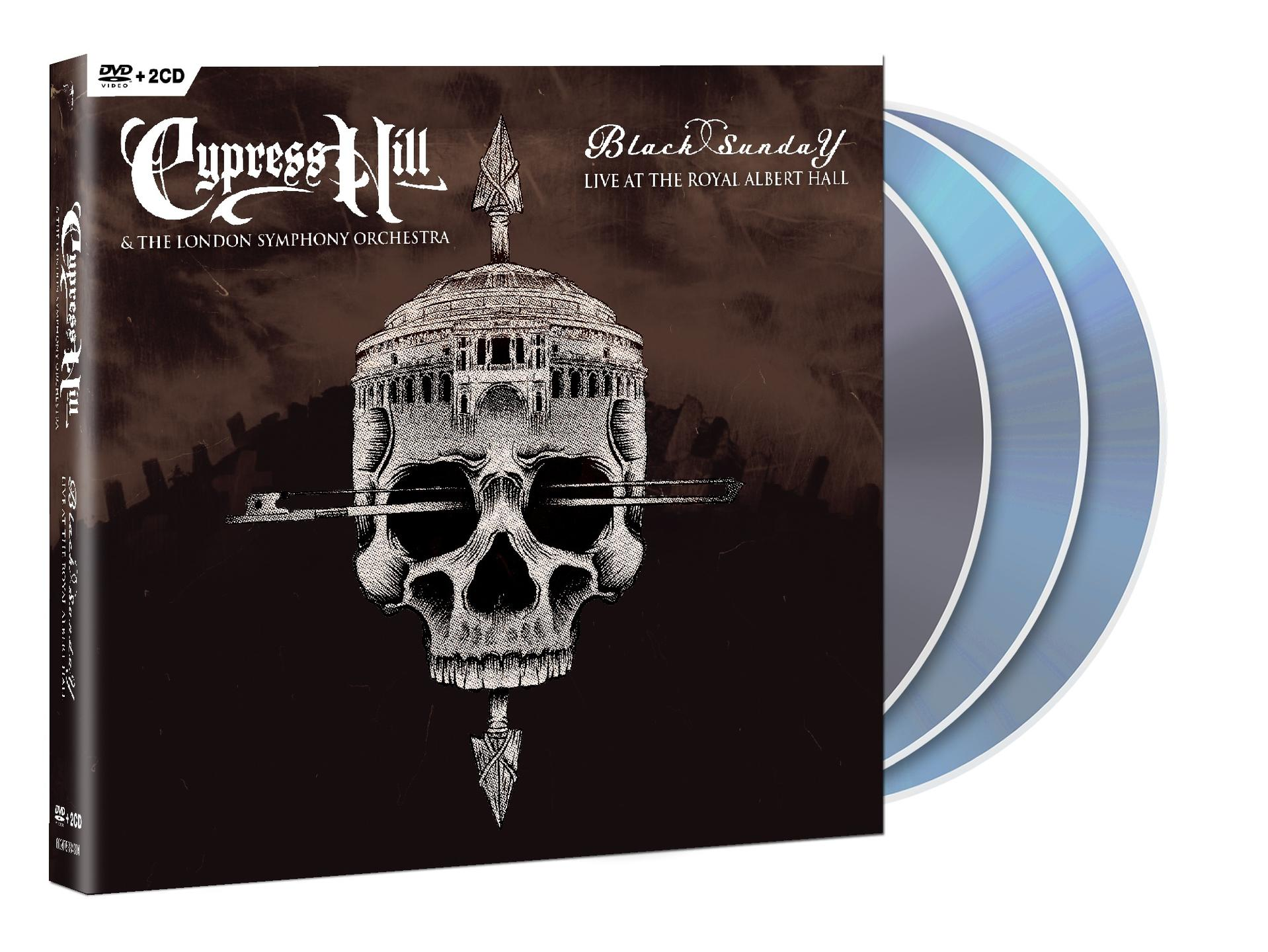 Black Sunday DVD mit Totenkopfkunst. Zwei blaue CDs rechts.