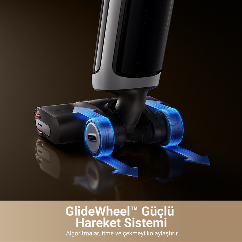Kahverengi bir arka plan üzerinde hava akış yönünü gösteren mavi oklarla vakum başlığı.
