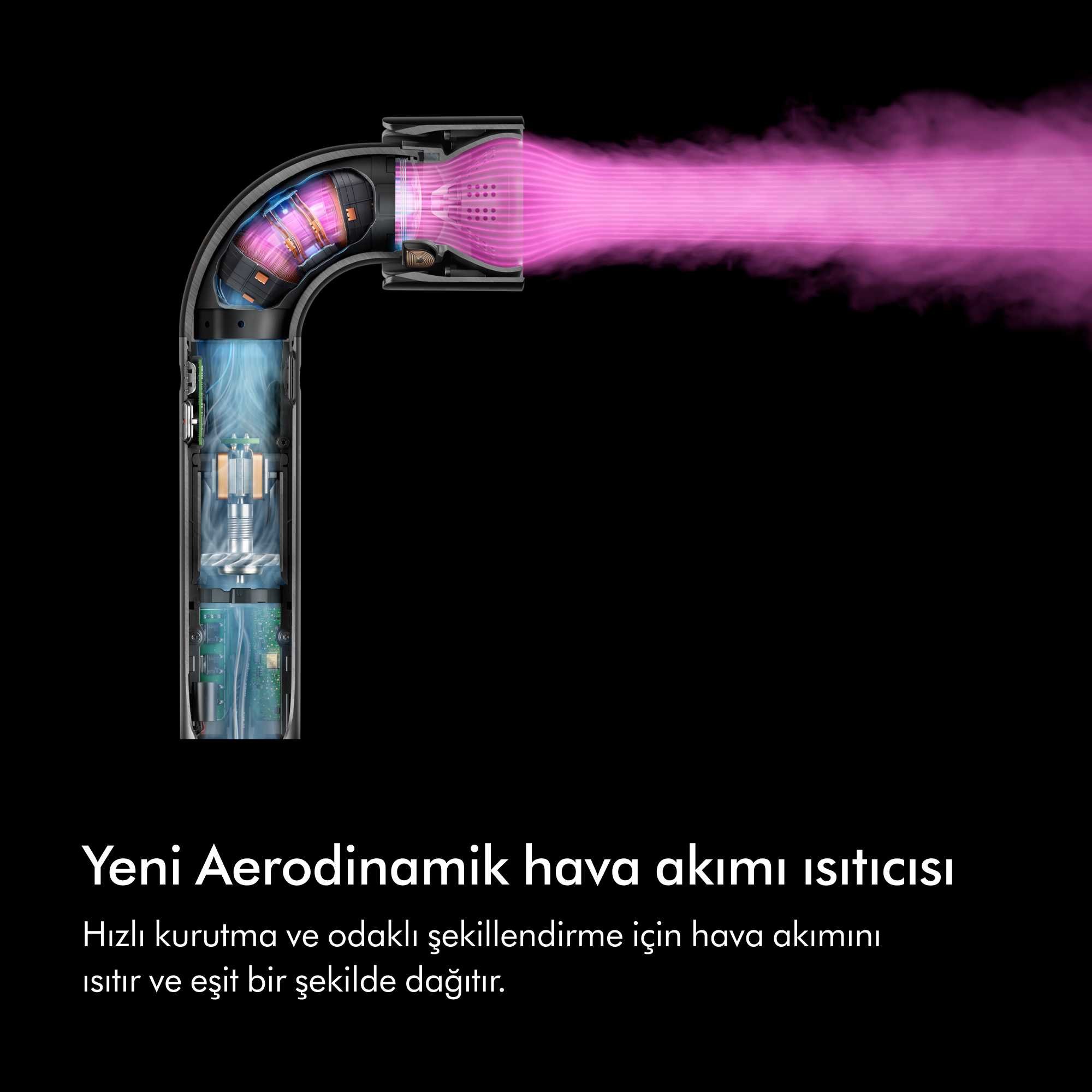 Pembe ışıklı bir cihazın iç işleyişini gösteren bir diyagram.