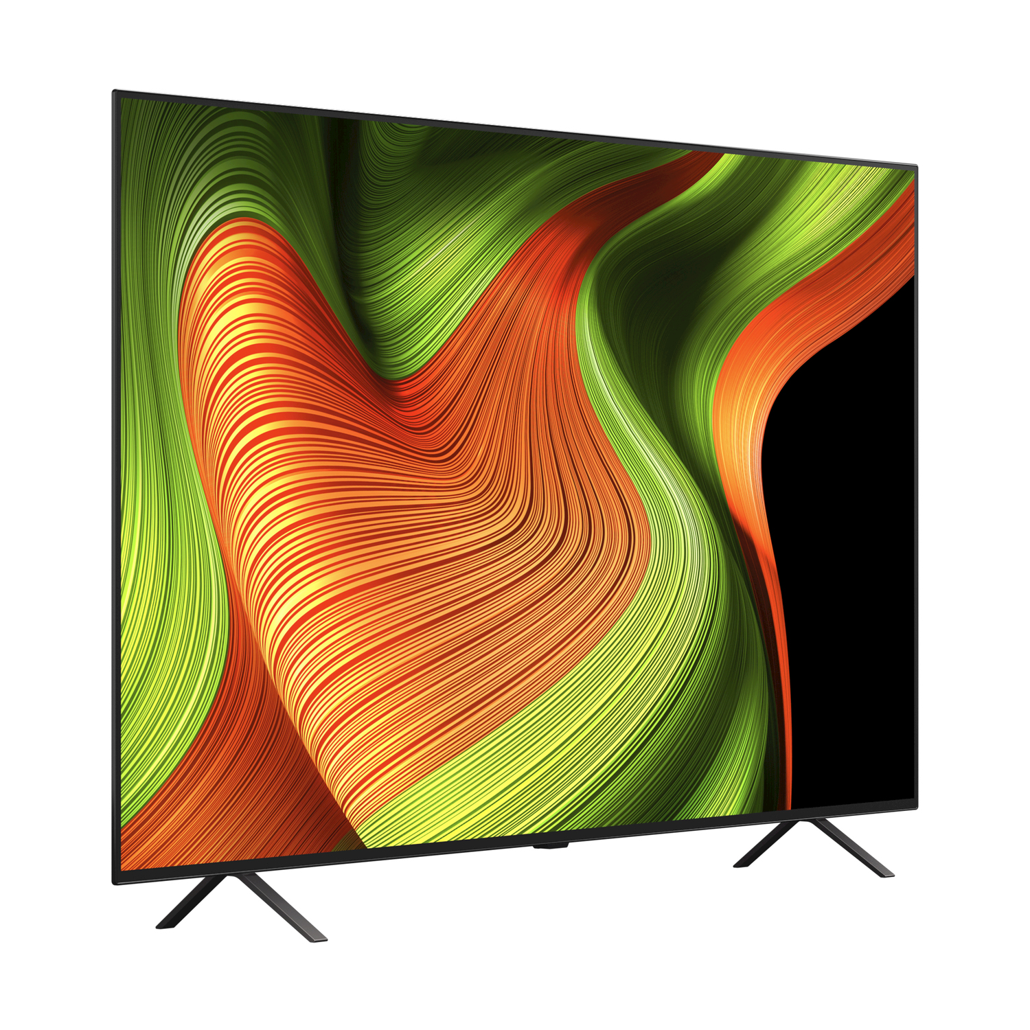 Un televisore LG QNED evo AI che mostra un'immagine astratta con colori verdi, gialli e blu.