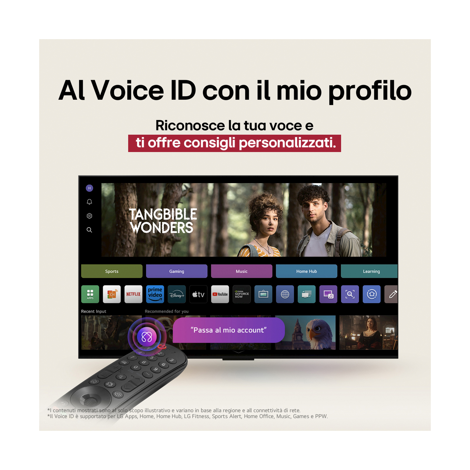 Una persona usa una TV con un telecomando. Lo schermo mostra un'interfaccia di streaming.