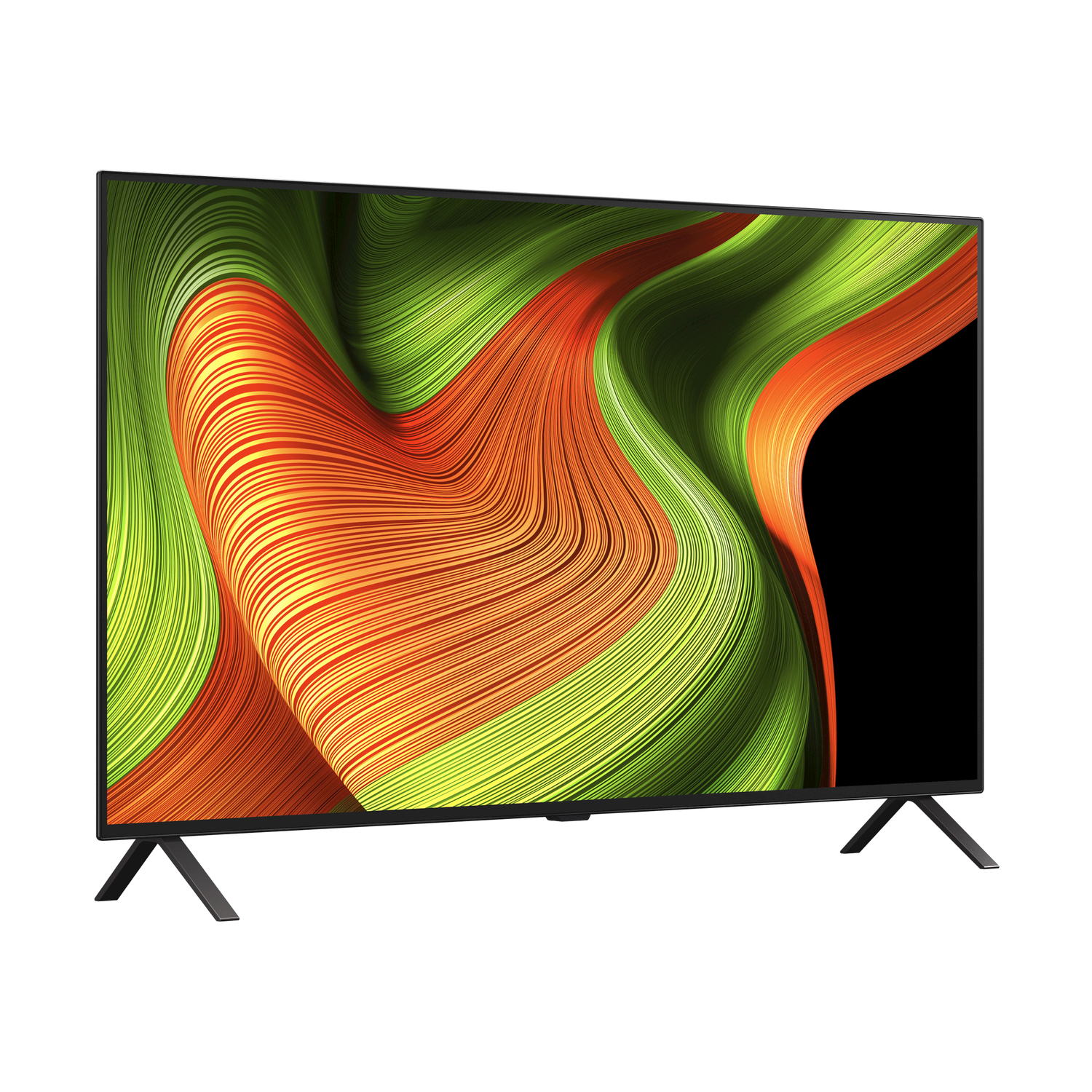 Una TV nera con un design astratto colorato sullo schermo.
