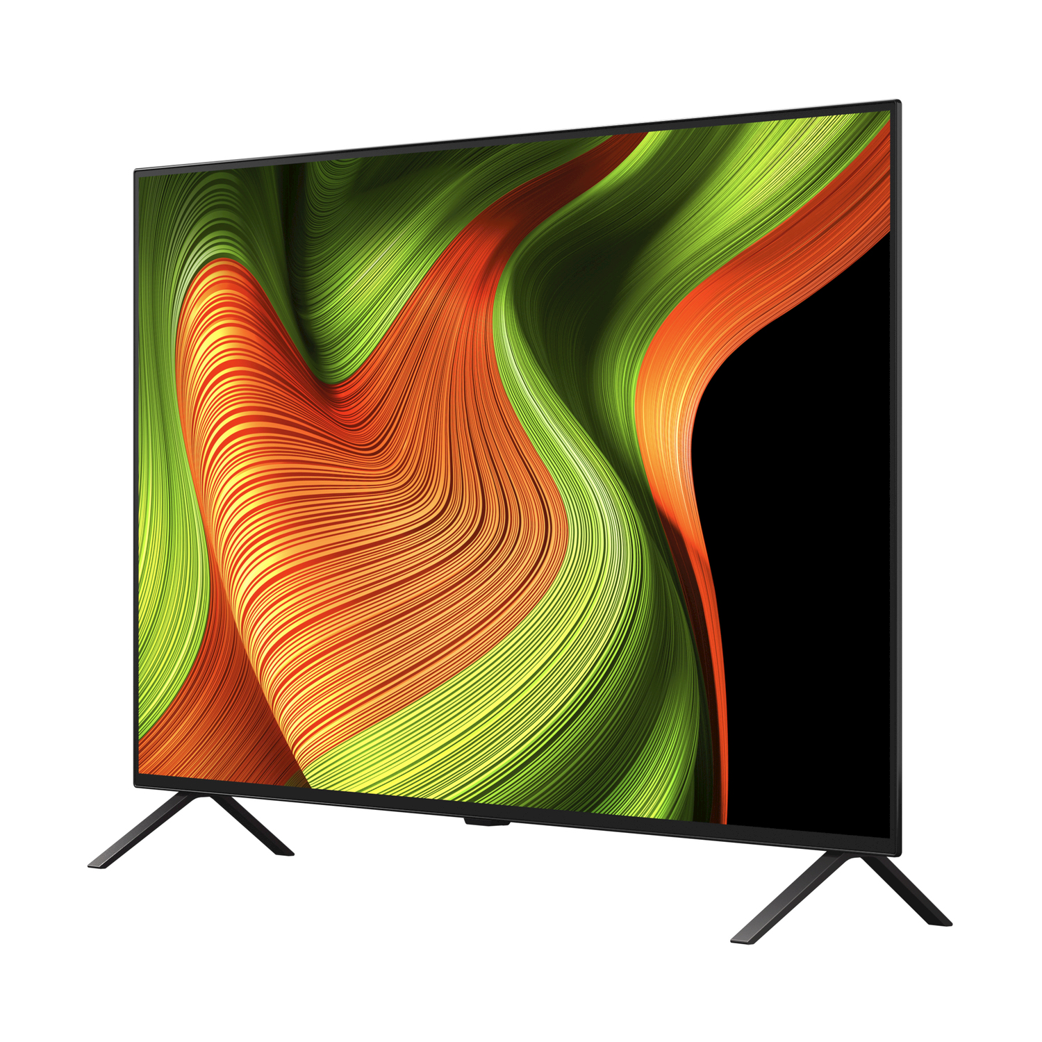 Un televisore mostra un design astratto e colorato su sfondo nero.