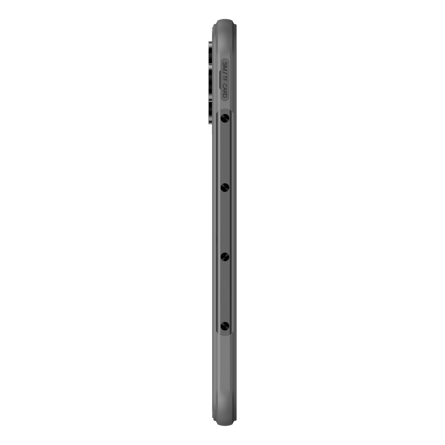 Side view of a dark gray phone case. It has buttons and a slot for a SIM/TF card. The background is white.