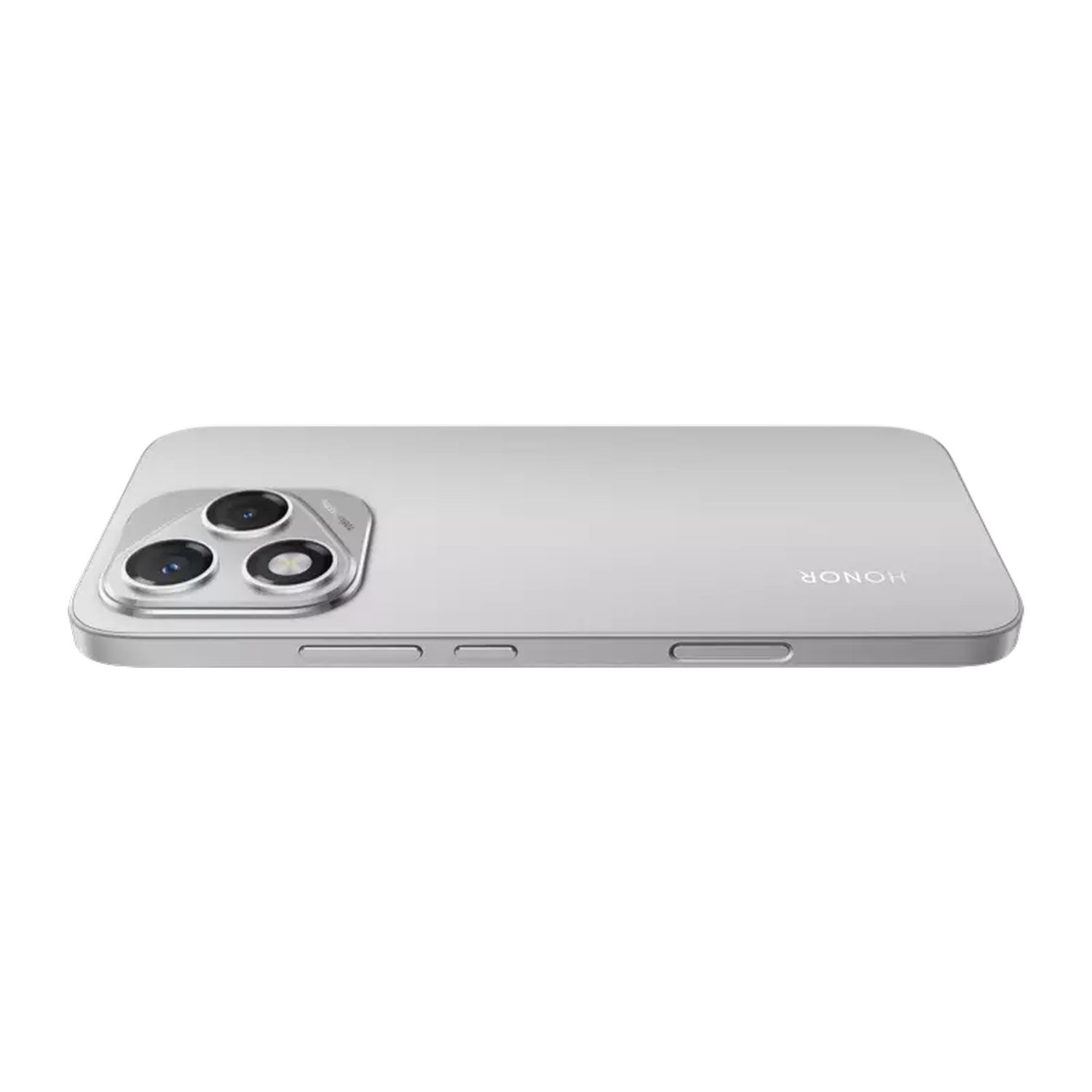 Silver smartphone with three rear cameras, and the Honor logo.