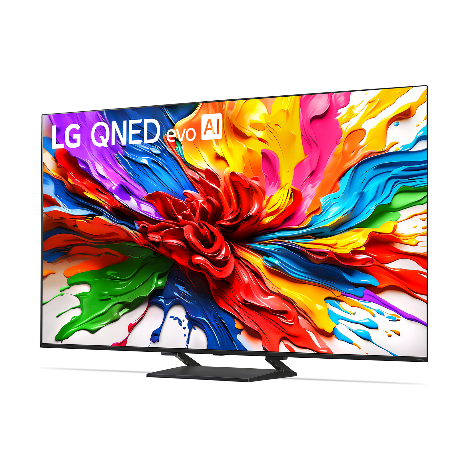 Un televisore LG mostra un'immagine astratta colorata con varie forme.