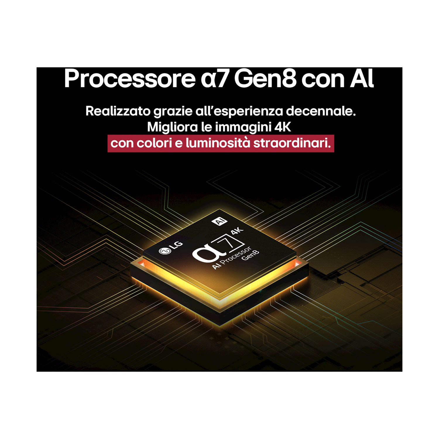 Un primo piano di un processore con una luce arancione.