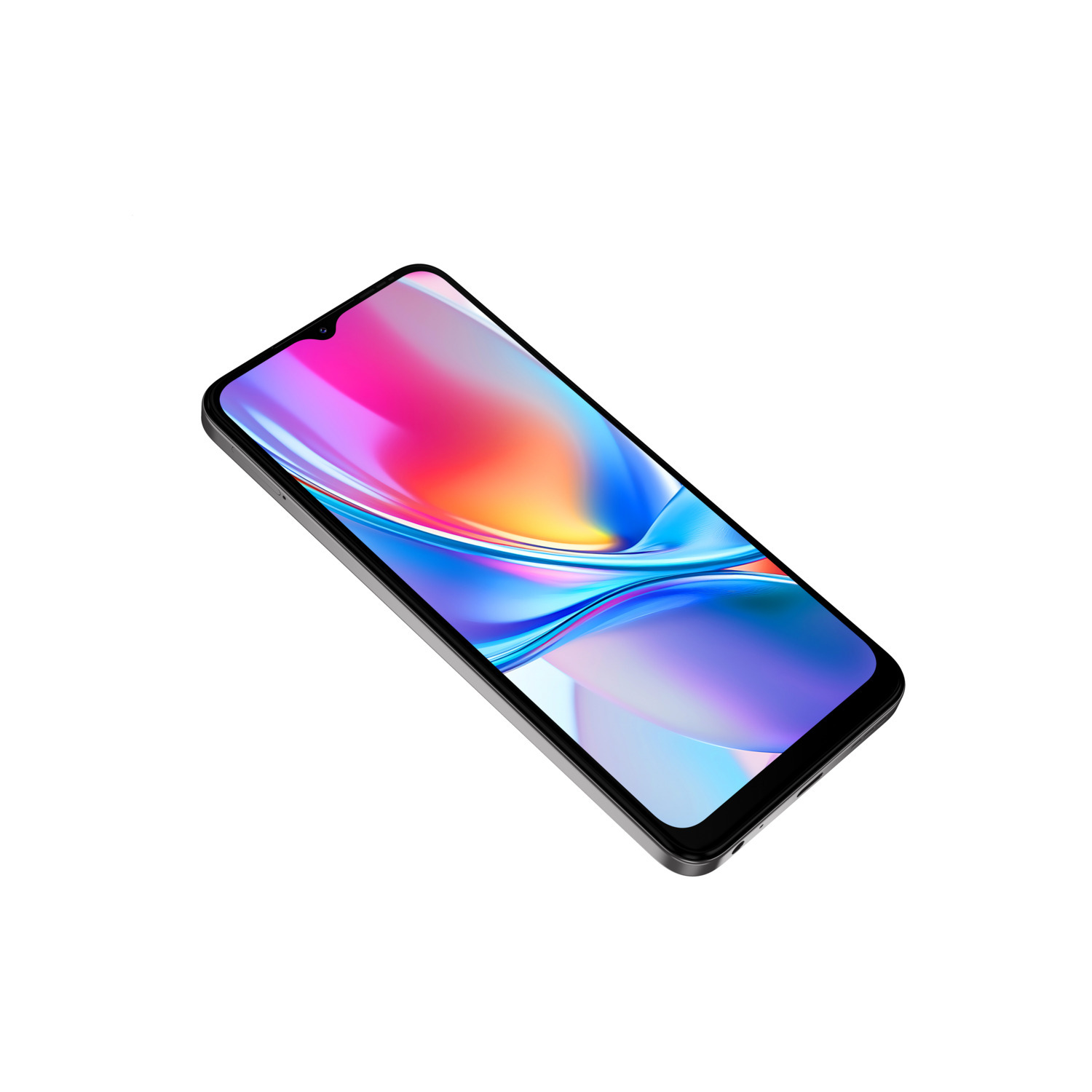 Smartphone with a colorful screen on a white background.