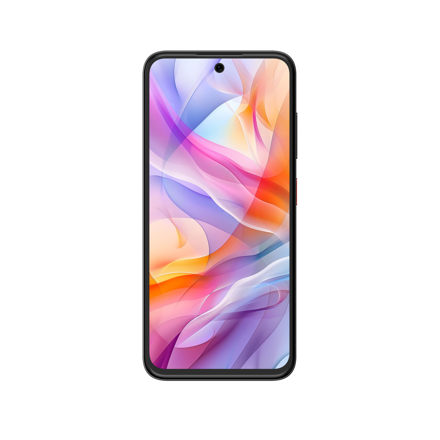 A black smartphone with a colorful abstract wallpaper.