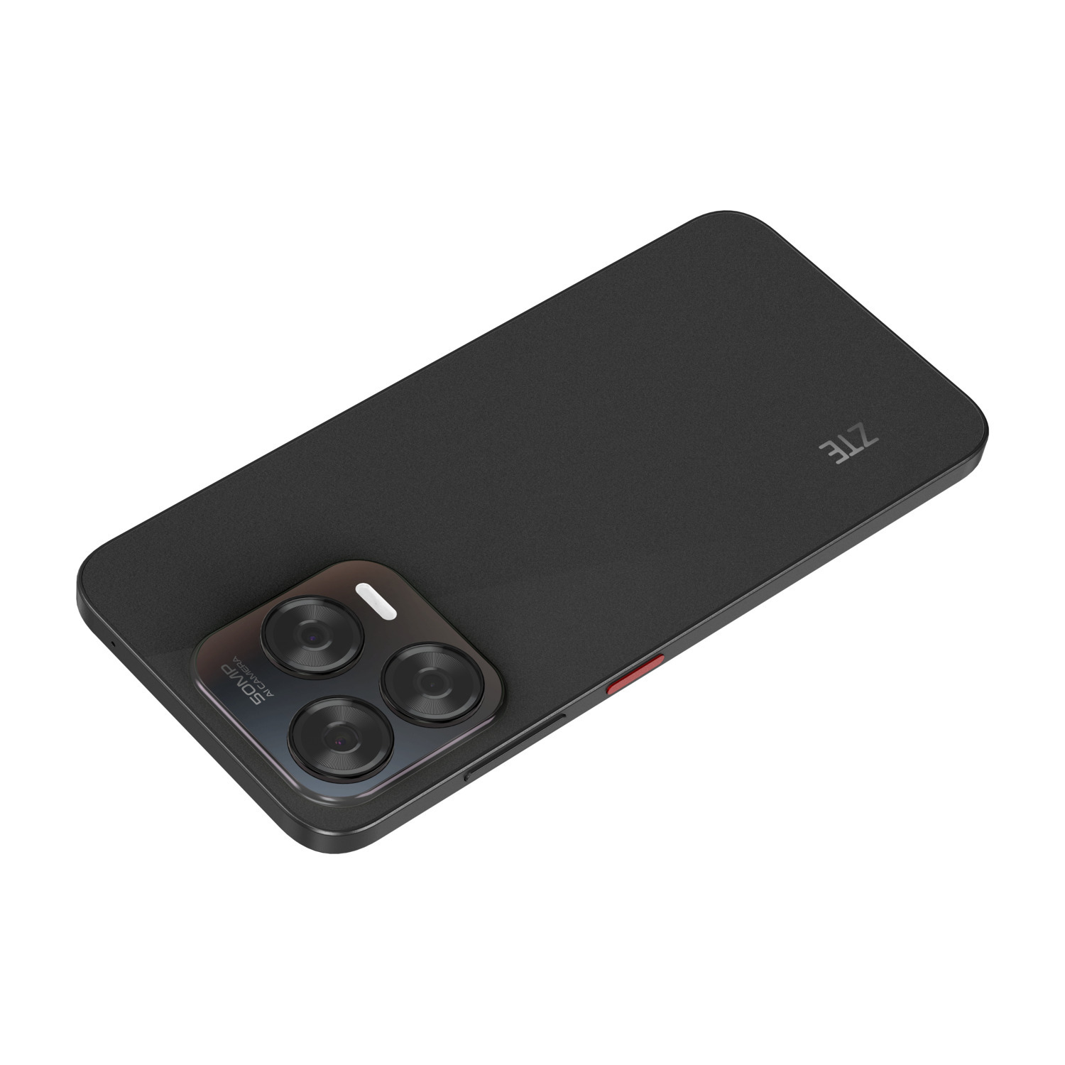 Black phone with camera on the back. Red accent on the side.