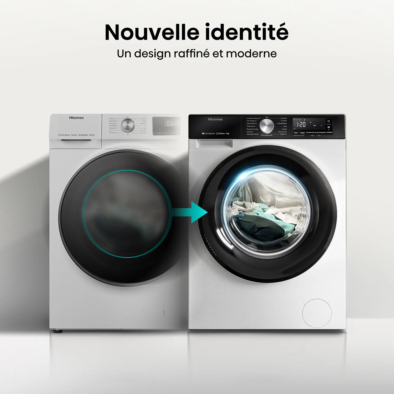Deux machines à laver côte à côte. L'une est remplacée par l'autre.