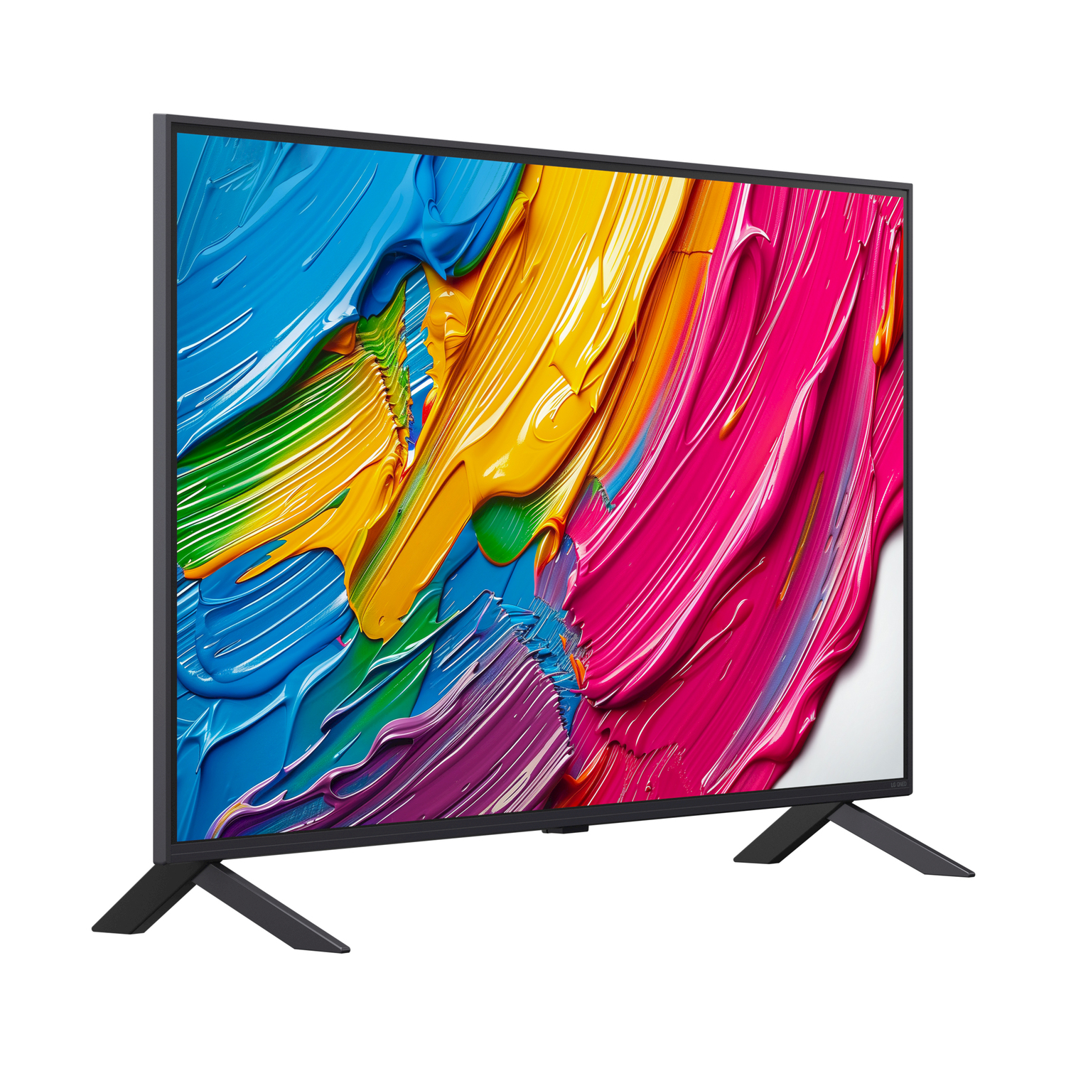 Un televisore con arte astratta colorata sullo schermo.