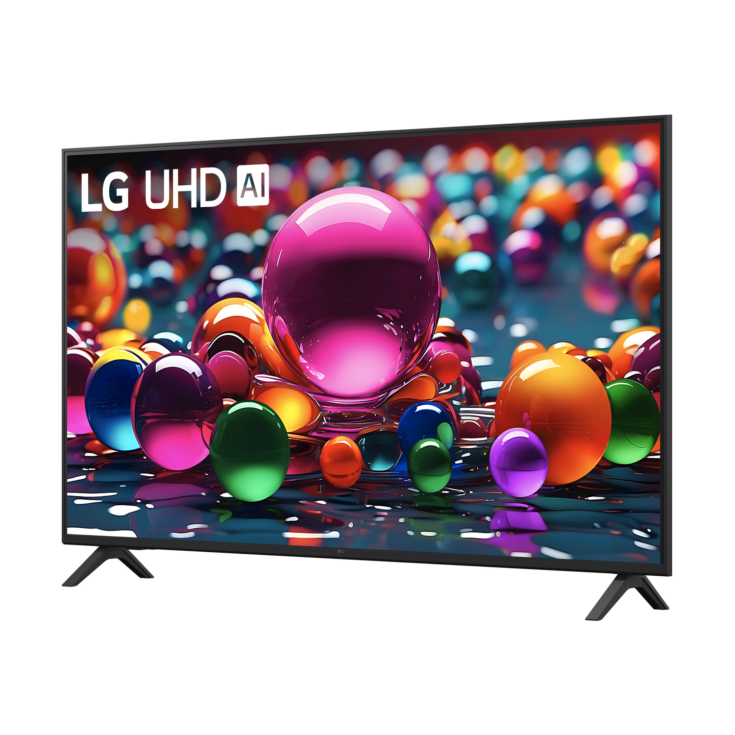 Una grande televisione LG che mostra sfere colorate.
