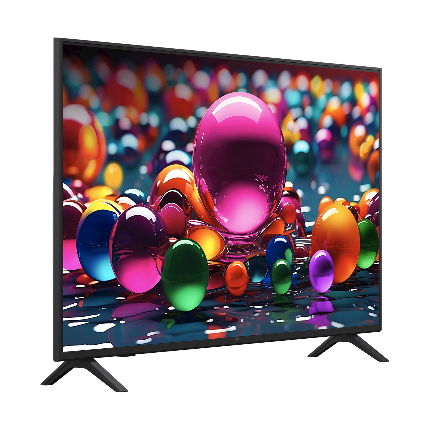 Un televisore LG mostra un'immagine astratta colorata con sfere di luce.