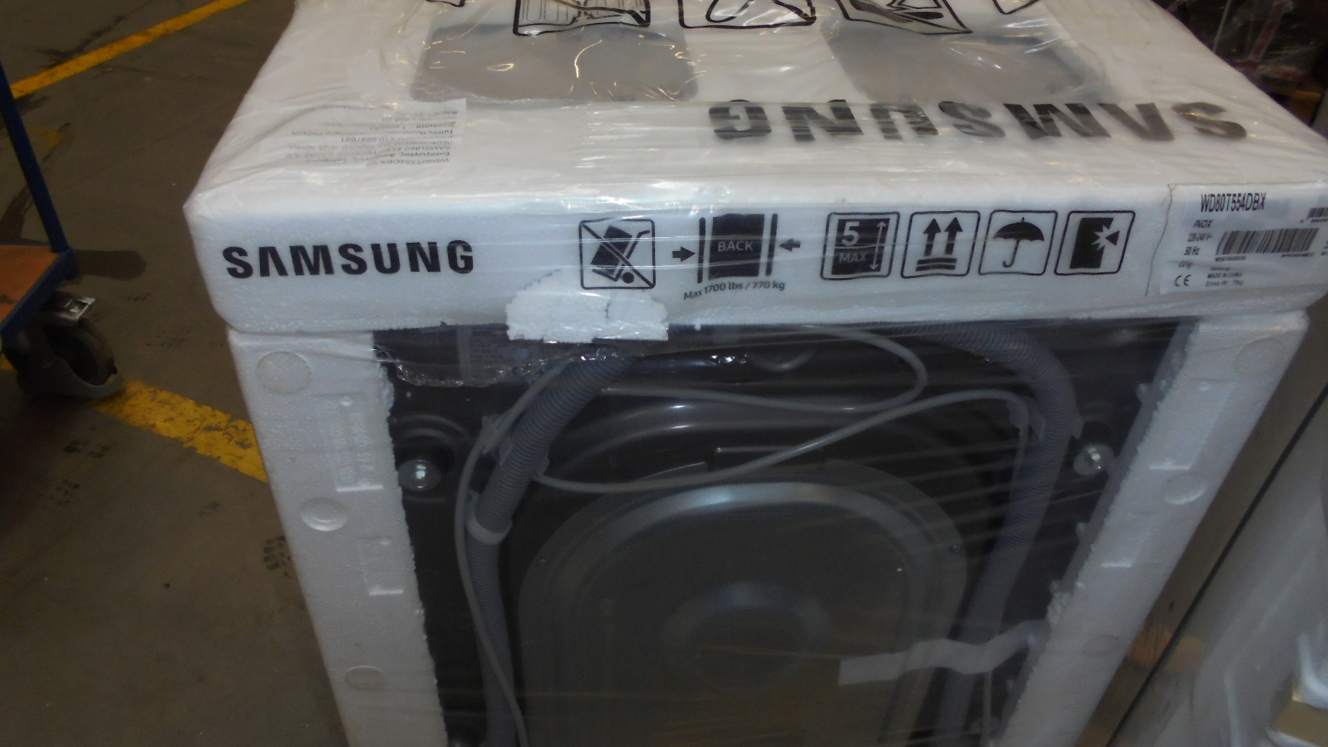 OUTLET Pralko-suszarka SAMSUNG WD80T554DBX/S6 8/5kg 1400obr. EcoBubble AddWash Czarne drzwi, Inox